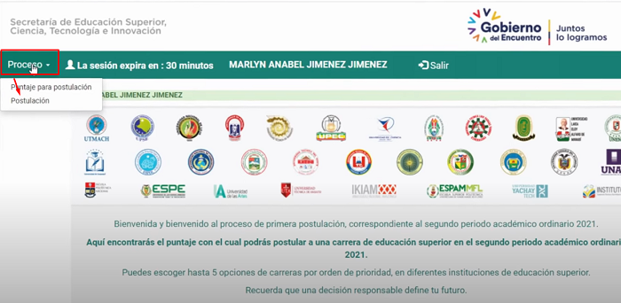 Paso 3 proceso de postulación