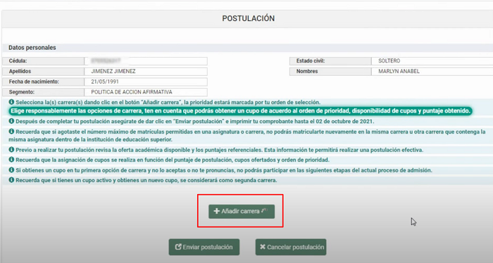 Paso 4 añadir carreras