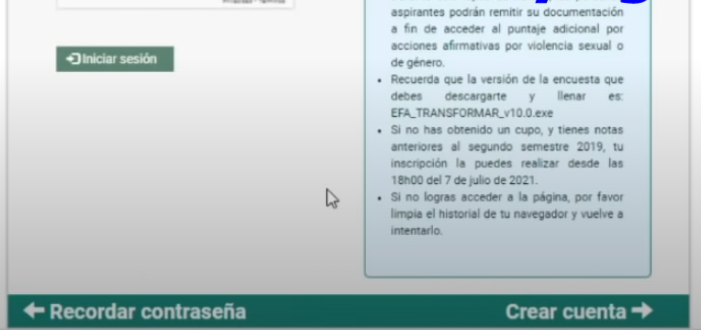 paso 2 crear cuenta inscripciones examen transformar